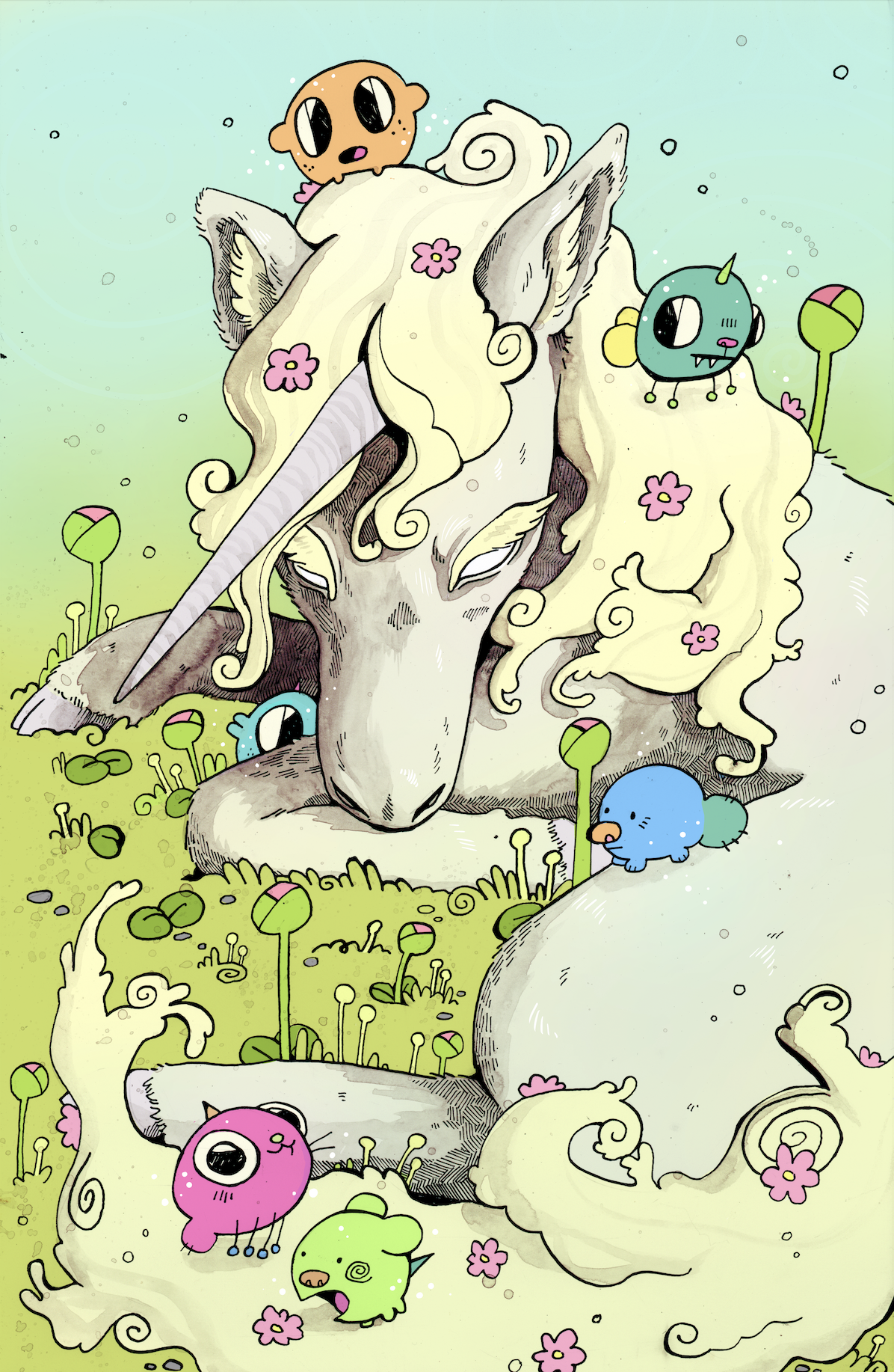 unicorn bugs — children's book illustration by Maya Babeanu